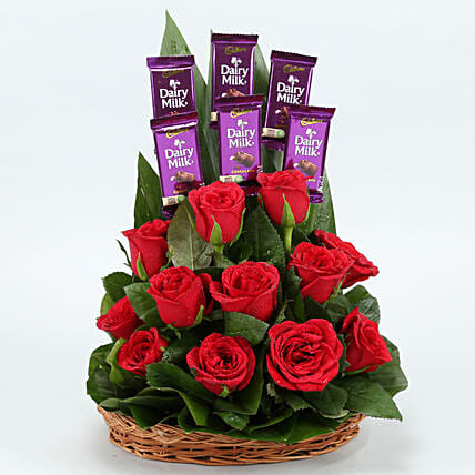 Chocolate Red Roses Basket