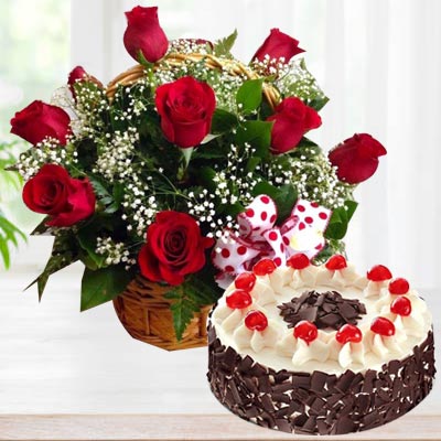 Ferns 'N' Petals Red Roses with Cake Standard |Next Day Delivery |  Valentine Gift | Fresh Flower| Flower Bouquet| Flower with Express Delivery  | Rose Bouquet : Amazon.in: Grocery & Gourmet Foods