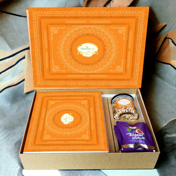 Gift Box with Sugarfree Kaju Katli, Sugarfree Bites and Wheat Puffs