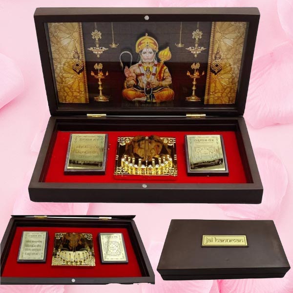 Gold Plated Jai Hanuman Charan Paduka Prayer Box