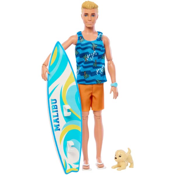 Barbie ​Ken Doll with Surfboard and Pet Puppy