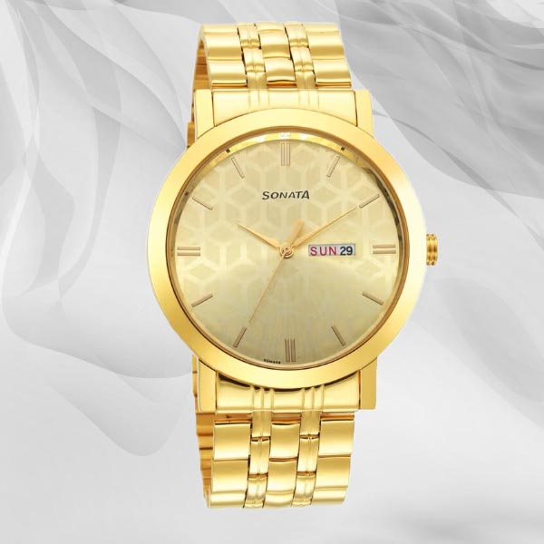 Sonata Utsav Golden Wrist Watch for Men