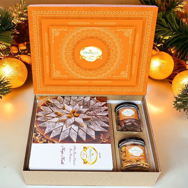 Diwali Hamper with Kaju Katli Choco Almonds and Cashews