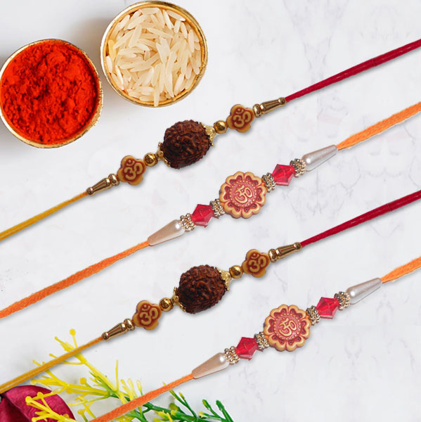 Auspicious Om Rudraksha Rakhi Set of 4