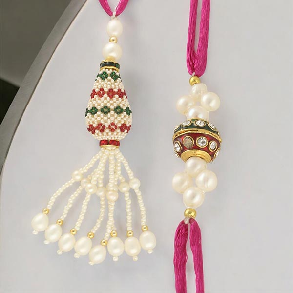 Sparkling Designer Pearl Rakhis for Bhaiya and Bhabhi