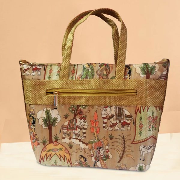 Printed Jute Handbag with Traditional Artwork