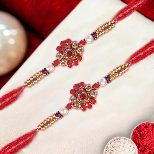 Flower Kundan Rakhi Set of 2